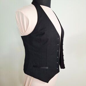 H&M Womens Suit Vest Waistcoat Sz 10 Black Halter Neck Button-Down Backless